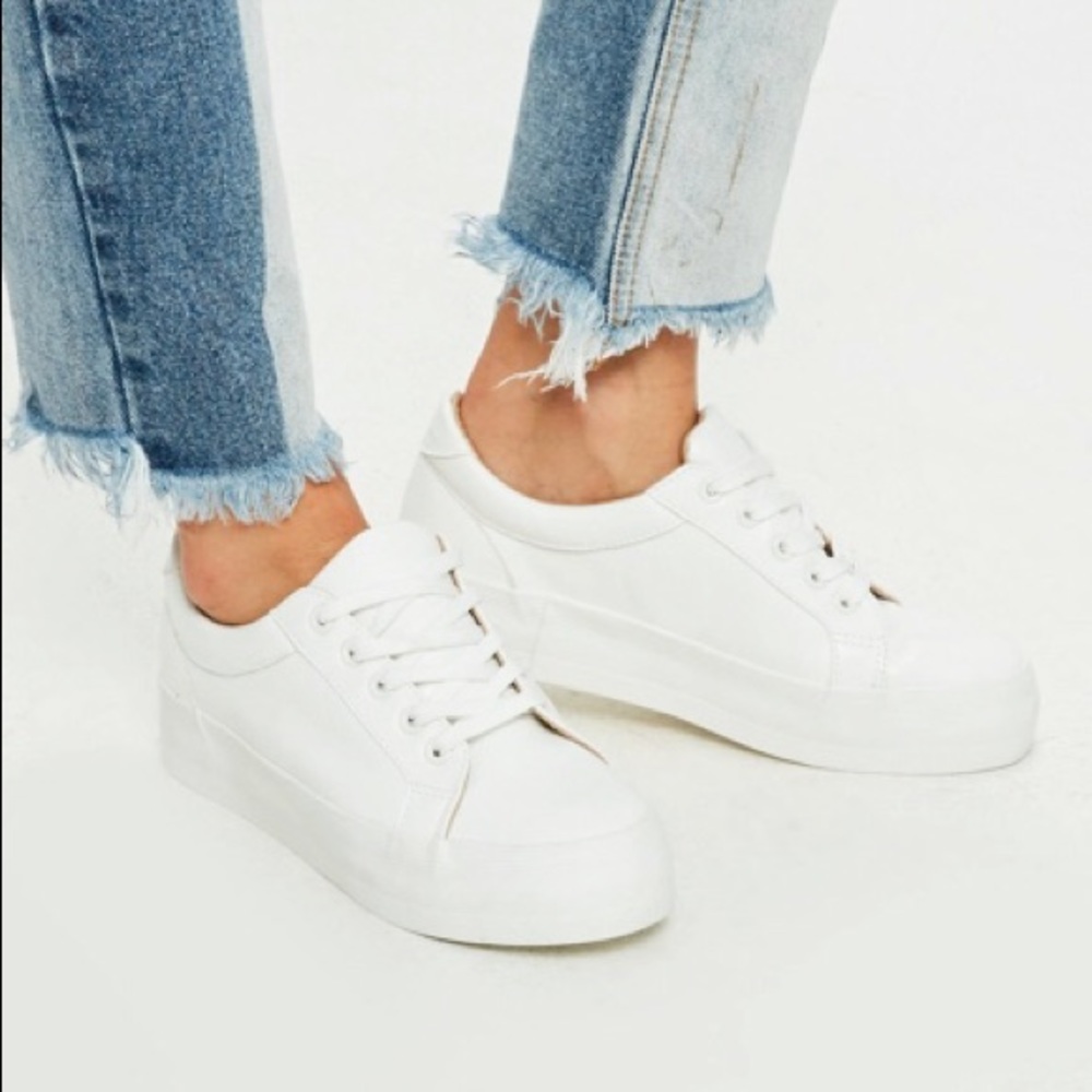 White faux leather platform sneakers